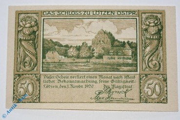 Notgeld Lötzen , 50 Pfennig Schein Ohne Kennummer , Mehl Grabowski 814.1 b , von 1920 , Ostpreussen Seriennotgeld