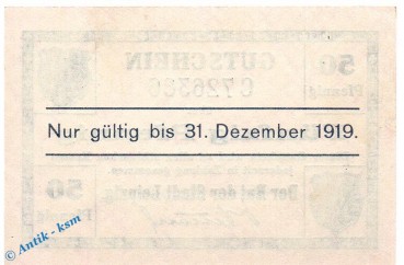 Preview: Notgeld Leipzig Stadt , 50 Pfennig Schein in kfr. Tieste 3980.115.15 , o.D. Sachsen Verkehrsausgabe