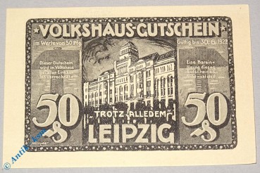 Notgeld Leipzig , Volkshaus , 50 Pfennig Schein Nr 1 , grau blau , Mehl Grabowski 786.3 , Sachsen Seriennotgeld