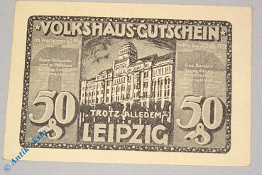 Notgeld Leipzig , Volkshaus , 50 Pfennig Schein Nr 2 , grau braun , Mehl Grabowski 786.3 , Sachsen Seriennotgeld