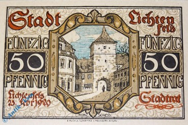 Notgeld Lichtenfels , 50 Pfennig Schein , Tieste 4040.15.15 , von 1920 , Bayern Verkehrsausgabe