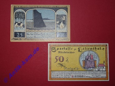 Notgeld Lilienthal , Sparkasse , Niedersachsen , vollständiger Satz mit 2 Scheinen , Seriennotgeld , 802.8 , von 1921