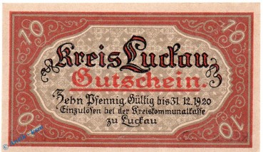 Notgeld Luckau , 10 Pfennig Schein in kfr. Tieste 4225.05.30 , von 1917 , Brandenburg Verkehrsausgabe