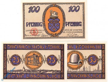 Notgeld Luckenwalde , Set mit 3 Scheinen , Mehl Grabowski 817.1 , von 1921 , Brandenburg Seriennotgeld