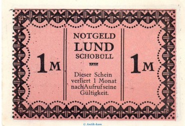 Notgeld Lund - Schobüll 844.1.b , 1 Mark Schein -altrosa- in kfr. o.D. Schleswig Holstein Seriennotgeld