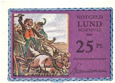 Preview: Notgeld Lund - Schobüll 844.2.b , 25 Pfennig Schein -violettrosa- in kfr. o.D. Schleswig Holstein Seriennotgeld