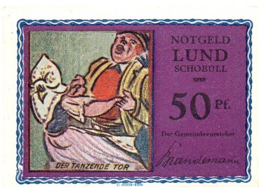Preview: Notgeld Lund - Schobüll 844.2.b , 50 Pfennig Schein -violettrosa- in kfr. o.D. Schleswig Holstein Seriennotgeld