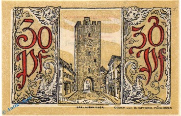 Preview: Notgeld Mühldorf , 30 Pfennig Schein in kfr. Mehl Grabowski 904.3 , von 1921 , Bayern Seriennotgeld