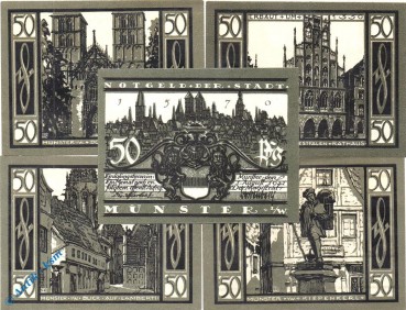 Notgeld Münster , Set mit 5 Scheinen , Mehl Grabowski 916.1 , von 1921 , Westfalen Seriennotgeld