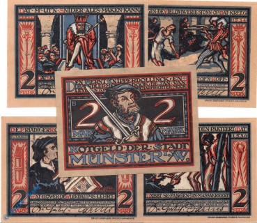 Notgeld Münster , Wiedertäufer , Set mit 5 Scheinen , Mehl Grabowski 916.2 , von 1921 , Westfalen Seriennotgeld