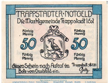 Notgeld Marktgemeinde Trappstadt 1335.2 50 Pfennig Schein in kfr. von 1921 , Bayern Seriennotgeld