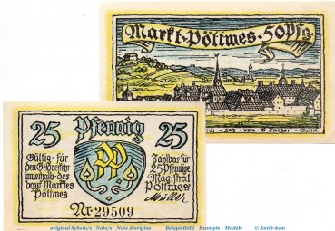 Notgeld Markt Pöttmes 1067.1 , Set mit 2 Scheinen in kfr. von 1921 , Bayern Seriennotgeld