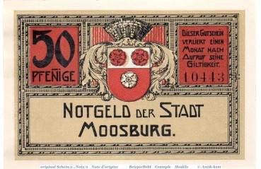 Notgeld Moosburg , 50 Pfennig Schein Antiqua in kfr. Tieste 4635.05.06 , o.D. Bayern Verkehrsausgabe