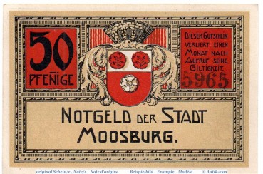 Preview: Notgeld Moosburg , 50 Pfennig Schein Fraktur in kfr. Tieste 4635.05.01 , o.D. Bayern Verkehrsausgabe