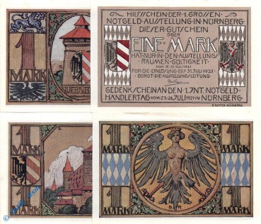 Notgeld Nürnberg , Notgeld Ausstellung , Set mit 4 Scheinen kfr. Mehl Grabowski 991.1 , von 1921 , Bayern Seriennotgeld
