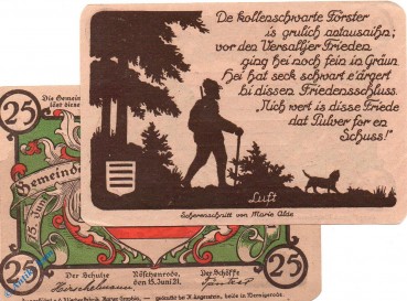 Notgeld Nöschenrode grün , 25 Pfennig Schein , LUFT , Mehl Grabowski 980.11 , Sachsen Anhalt Seriennotgeld