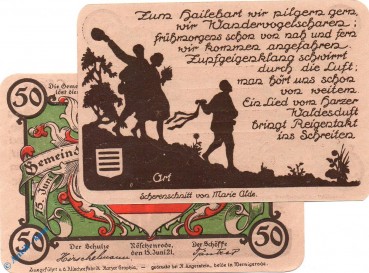 Notgeld Nöschenrode grün , 50 Pfennig Schein Nr 1 in kfr. Mehl Grabowski 980.11 , Sachsen Anhalt Seriennotgeld