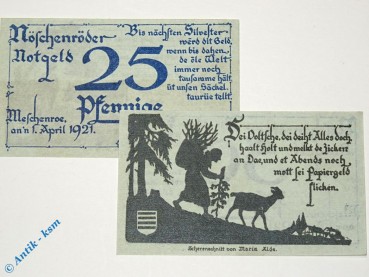 Notgeld Nöschenrode , hellgrün , Satz mit 2 Scheinen , Mehl Grabowski 980.4 , von 1921 , Sachsen Anhalt Seriennotgeld