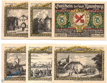 Notgeld Naumburg a. S. , Set mit 6 Scheinen in kfr. Mehl Grabowski 928.7 , von 1921 , Sachsen Anhalt Seriennotgeld