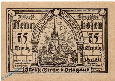 Preview: Notgeld Neunhofen , 75 Pfennig Schein in kfr. Mehl Grabowski 956.1 , von 1921 , Thüringen Seriennotgeld
