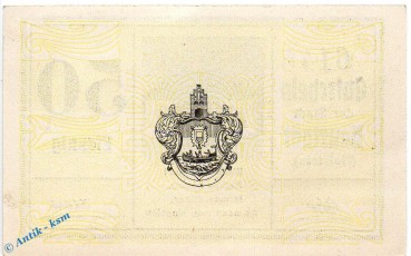 Preview: Notgeld Neustadt , 50 Pfennig Schein gelb in kfr. Tieste 4950.05.20 , von 1920 , Schleswig Holstein Verkehrsausgabe