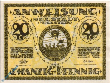 Notgeld Neustadt , Holstein , 20 Pfennig Schein , Tieste 4950.05.05 , Schleswig Holstein Verkehrsausgabe