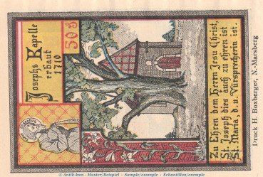 Preview: Notgeld Nieder Marsberg 971.2 , 50 Pfennig Schein in kfr. von 1921 , Westfalen Seriennotgeld