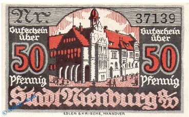 Notgeld Nienburg , 50 Pfennig Schein in kfr. Tieste 5105.05.06 , von 1919 , Niedersachsen Verkehrsausgabe