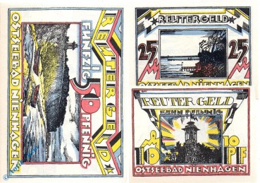Notgeld Nienhagen , Reutergeld , Set mit 3 Scheinen , Mehl Grabowski 975.1 , Mecklenburg Vorpommern Seriennotgeld