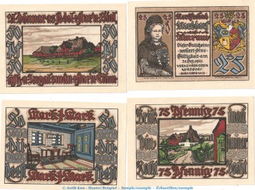 Notgeld Norddorf auf Amrum 981.1 , Set mit 4 Scheinen in kfr. o.D. Schleswig Holstein Seriennotgeld