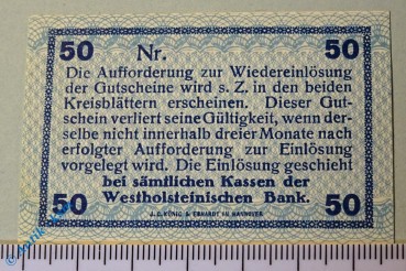 Notgeld Norder und Süder Dithmraschen , 50 Pfennig Musterschein Ohne Kennummer , Tieste 5160.05.02.M , Schleswig Holstein Verkehrsausgabe
