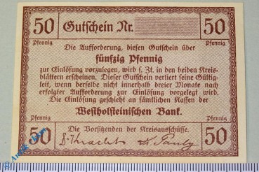 Notgeld Norder und Süder Dithmraschen , 50 Pfennig Musterschein Ohne Kennummer , Tieste 5160.05.16.M , Schleswig Holstein Verkehrsausgabe
