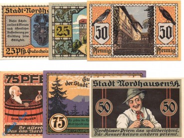 Notgeld Nordhausen , Set mit 6 Scheinen kfr. Mehl Grabowski 987.1 , von 1921 , Thüringen Seriennotgeld