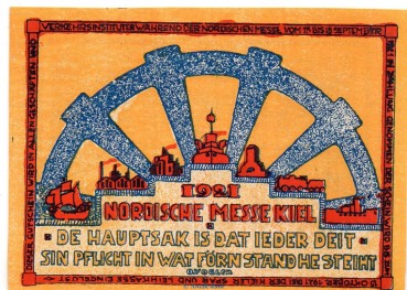 Preview: Notgeld Norische Messe Kiel 698.1.b , 25 Pfennig Musterschein o.Kn. in kfr.. von 1921 , Schleswig Holstein Seriennotgeld