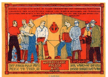 Preview: Notgeld Norische Messe Kiel 698.1.b , 50 Pfennig Musterschein o.Kn. in kfr.. von 1921 , Schleswig Holstein Seriennotgeld