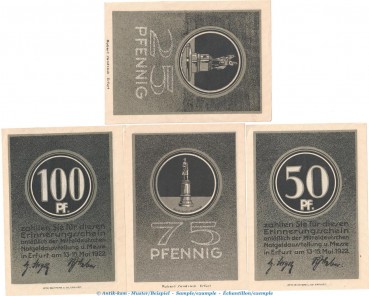 Notgeld Notgeldausstellung Erfurt 343.1 , Set mit 4 Scheinen in kfr. von 1922 , Thüringen Seriennotgeld