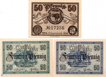 Notgeld Ochsenfurt , Set mit 3 Scheinen , Tieste 5305.05.10 bis 20 , von 1919 , Bayern Verkehrsausgabe