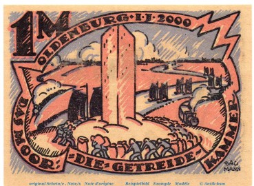 Notgeld Oldenburger Woche OWO , 1 Mark Schein Nr 2 in kfr. von 1922 , Niedersachsen Seriennotgeld