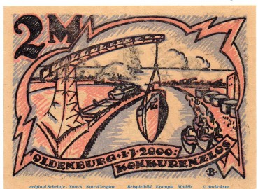 Notgeld Oldenburger Woche OWO , 2 Mark Schein Nr 2 in kfr. von 1922 , Niedersachsen Seriennotgeld