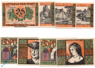Notgeld Oranienbaum , Set mit 8 Scheinen , Mehl Grabowski 1024.1 , Sachsen Anhalt Serien Notgeld