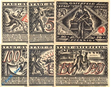 Notgeld Osterfeld , Set mit 6 Scheinen , Eingemeindung , Mehl Grabowski 1033.1 , von 1921 , Westfalen Seriennotgeld