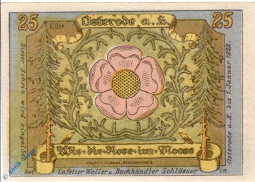 Notgeld Osterode , Waller , 25 Pfennig Schein , Mehl Grabowski 1036.1 , Niedersachsen Seriennotgeld
