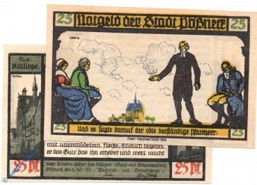 Notgeld Pößneck , 25 Pfennig Schein Nr 1 , kornblumenblau , Mehl Grabowski 1066.5 a , von 1921 , Thüringen Serien Notgeld