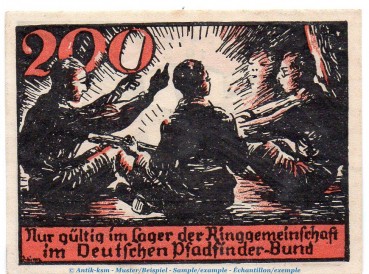 Preview: Notgeld Pfadfinderbund Tirschenreuth 1327.1 , 200 Pf. Schein in kfr. von 1921 , Bayern Seriennotgeld