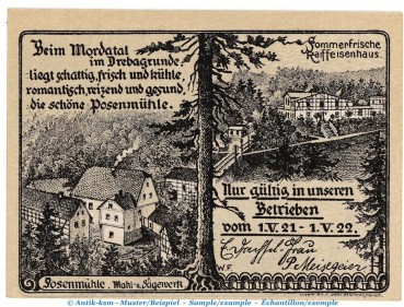 Preview: Notgeld Posenmühle Bucha 196.1.a , 25 Pfennig Schein in kfr. von 1921 , Thüringen Seriennotgeld