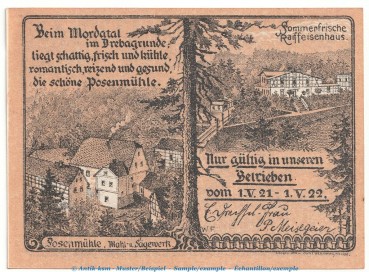 Preview: Notgeld Posenmühle Bucha 196.1.a , 50 Pfennig Schein in kfr. von 1921 , Thüringen Seriennotgeld