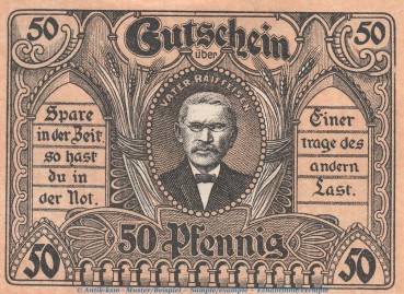 Preview: Notgeld Posenmühle Bucha 196.1.b , 50 Pfennig Schein in kfr. von 1921 , Thüringen Seriennotgeld