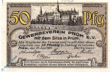 Notgeld Prüm , 50 Pfennig Schein , Mehl Grabowski 1079.2 , von 1921 , Rheinland Seriennotgeld