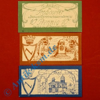 Notgeld Prössdorf , Set mit 3 Scheinen , Tieste 5780.01 bis 03 , Sachsen Verkehrsausgabe