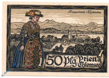 Notgeld Prien , 50 Pfennig Schein , ZickZackLinien , Mehl Grabowski 1074.3 b , von 1920 , Bayern Seriennotgeld